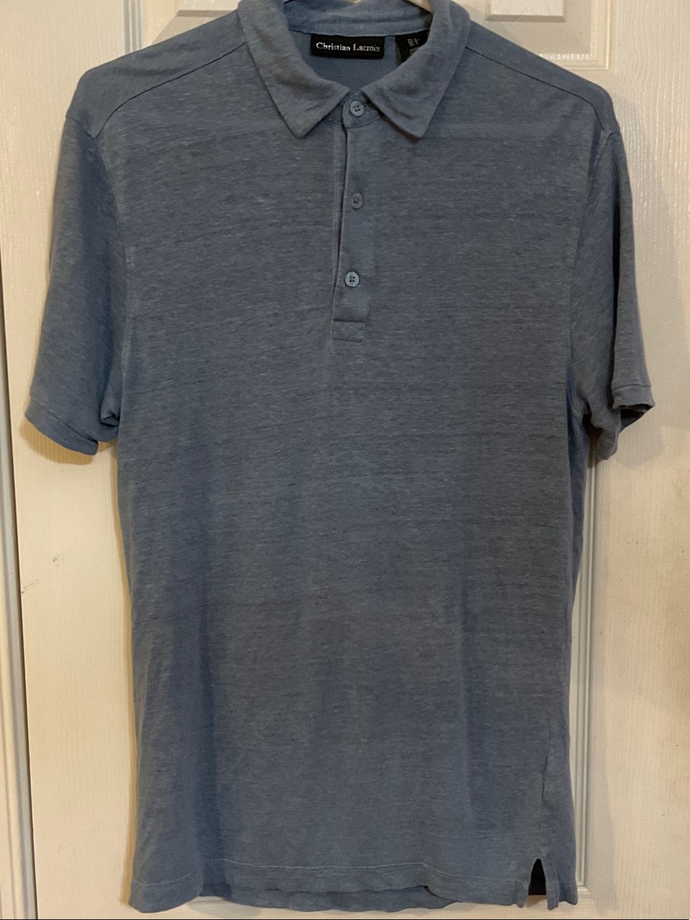 Christian Lacroix Short-Sleeve 100% Linen Polo Shirt in Slate Blue Size Small